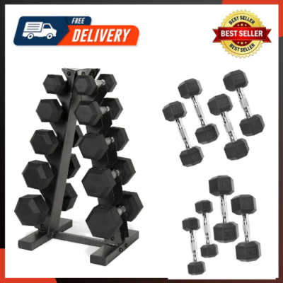 Rubber Hex Dumbbell Cap Dumbbell Set Signature Fitness Rubber