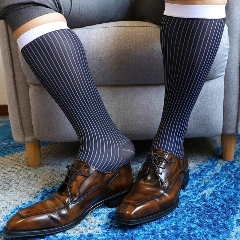 Breathable Silk Striped Print Stockings, Men's 1Pair Suit Socks Male Wear Stocking Formal Dress, Prom Dress, Pageant Dresses,Temu