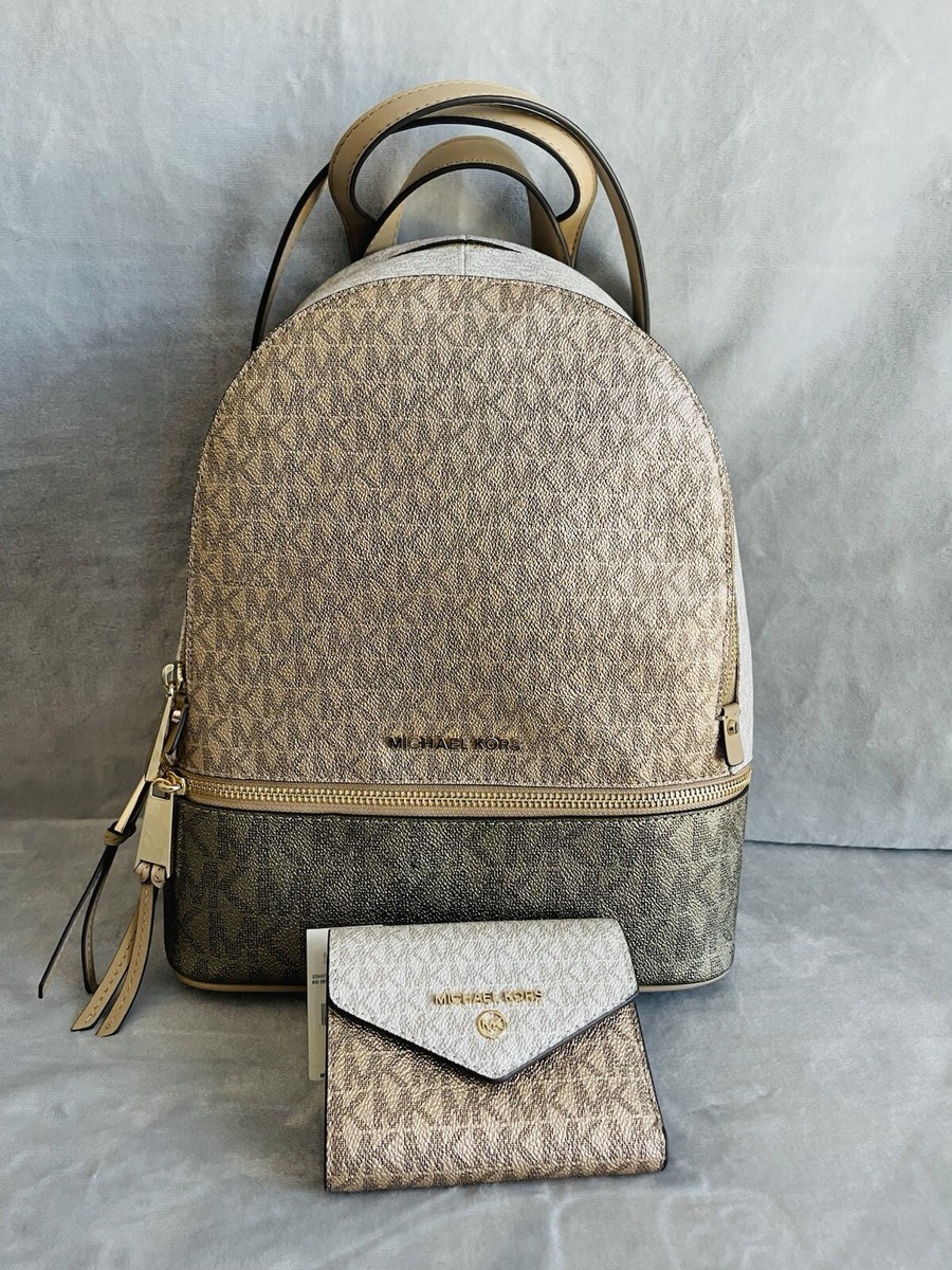 Rhea Medium Metallic Signature Logo Backpack with callout Rhea Medium Metallic Signature Logo Backpack in CHERRY  main image 3