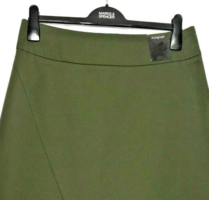 M&S Ladies Skirt Green Cotton Stretch Aline Midi 10 BNWT Marks Autograph £45