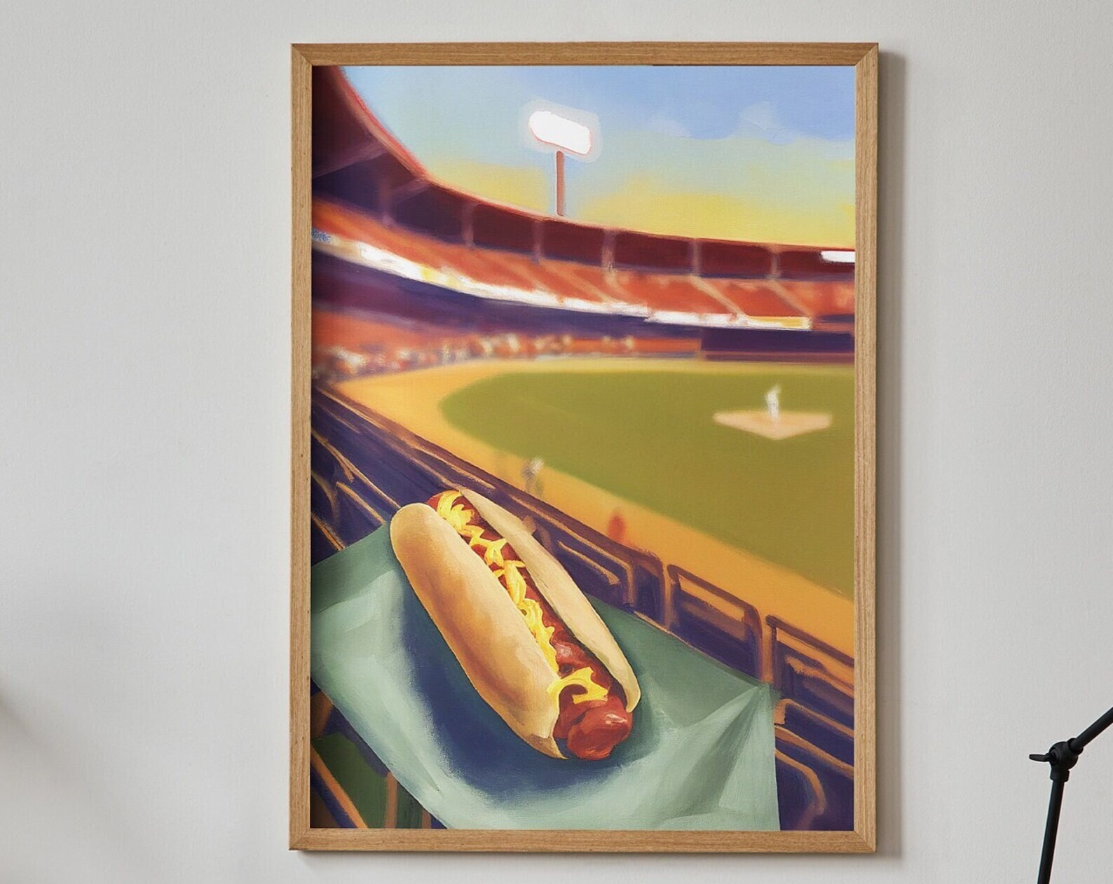 Hot Dog At A Baseball Game At Sunset Painting Artwork Print At Home Wall Art