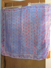VTG Dark Blue, Silver,  Red Pattern Silk Scarf Square 
