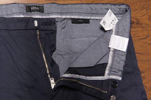 Hugo Boss $165 Hombres Kaito Calce Ajustado Elástico Algodón Azul Oscuro Pantalones Chinos 38R EU 54 - Imagen 5 de 11