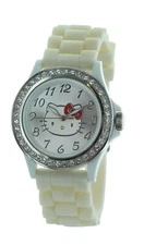 Girls SANRIO Hello Kitty watch White rubber band, silver tone case HKAQ2664J