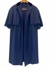 Vintage Cloak Womens X-Large Blue 1930s Hudsons Woodward Velvet Collar Overcoat