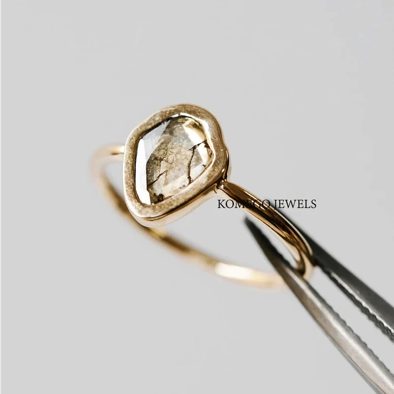 Minimalist Natural Diamond Slice Ring for Women Mother’s Day Gift