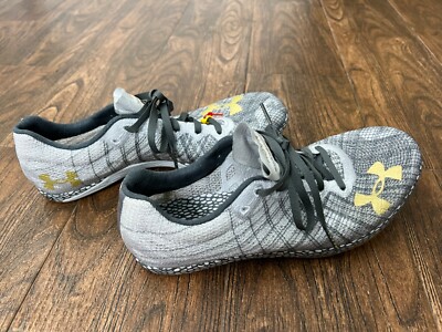 Unisex Under Armour HOVR Shakedown Track Shoes Gray w Gold Spikes & Logo M7.5 W9