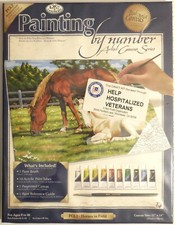 HORSES IN FIELD Painting By Number Kit w/ 10 Paint Colors  11" x 14" Canvas NEW