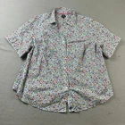 Talbots Shirt Womens 24W Colorful Floral Button Up Short Sleeves Non Iron Top