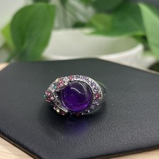 Silver-Tone Purple Hollow Rhinestone Ornate Ring Size 6 New Free Ship B6872