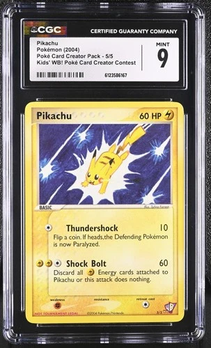 CGC 9 MINT Pikachu 2004 Kids' WB! Poké Card Creator Contest 5/5 Pokemon Card