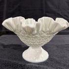 Vtg Milk Glass Bowl W/Ruffled Edges  Fenton Fine Cut and Block ?