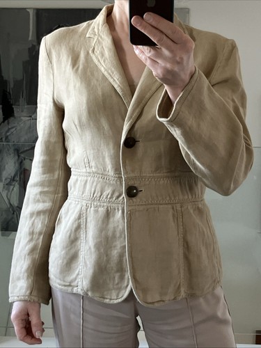 Marella Sport Women's Casual Linen / Flax Jacket Blazer Camel Beige Size 10