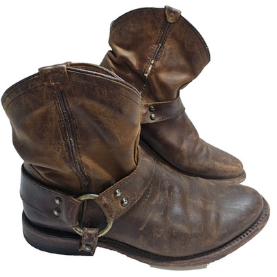 Frye Harness Boots Womens 6 B Brown Leather Ankle Engineer Western Distressed