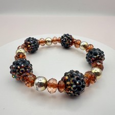 Vintage 90s Silver Tone Amber Rhinestone Disco Ball Bracelet Women's Jewelry 90s