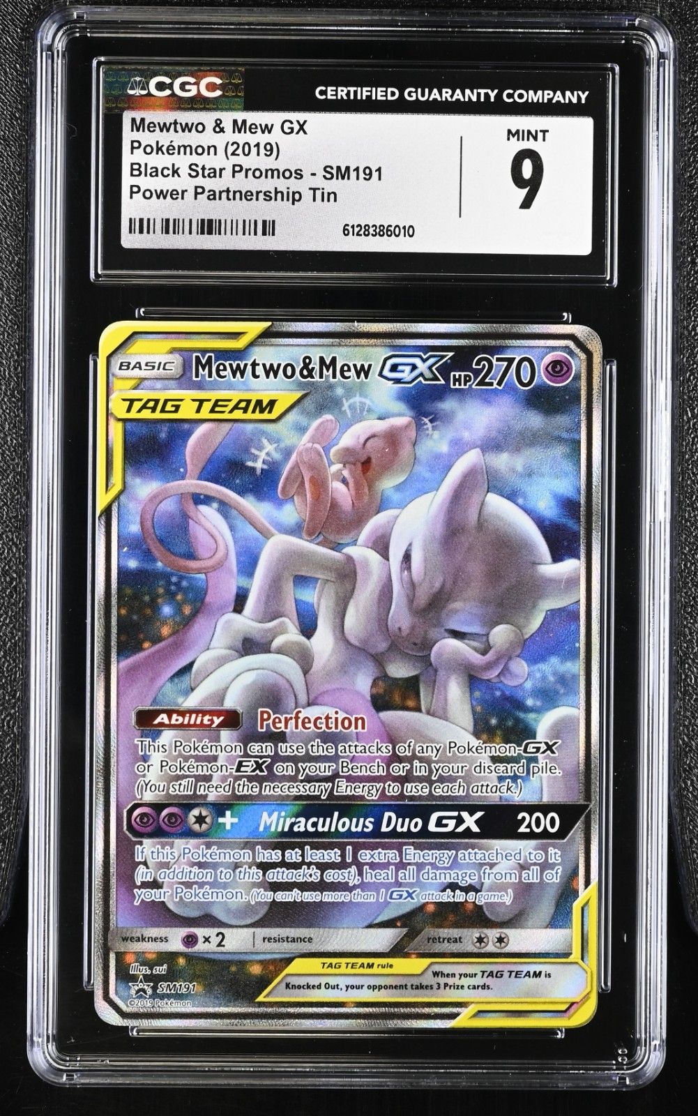 Pokemon Mewtwo & Mew GX (SM191) Black Star Promo CGC 9 Power Partnership Tin