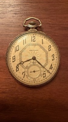 1924 Waltham Art Deco 14K GF Pocket Watch in Good Working Condition