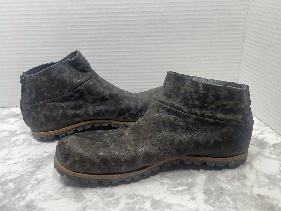 Cydwoq Botines de Cuero Hechos a Mano Zapatos Talla EU 38 US 7 Botas Negro Estampado Manchado Foto 4 de 4