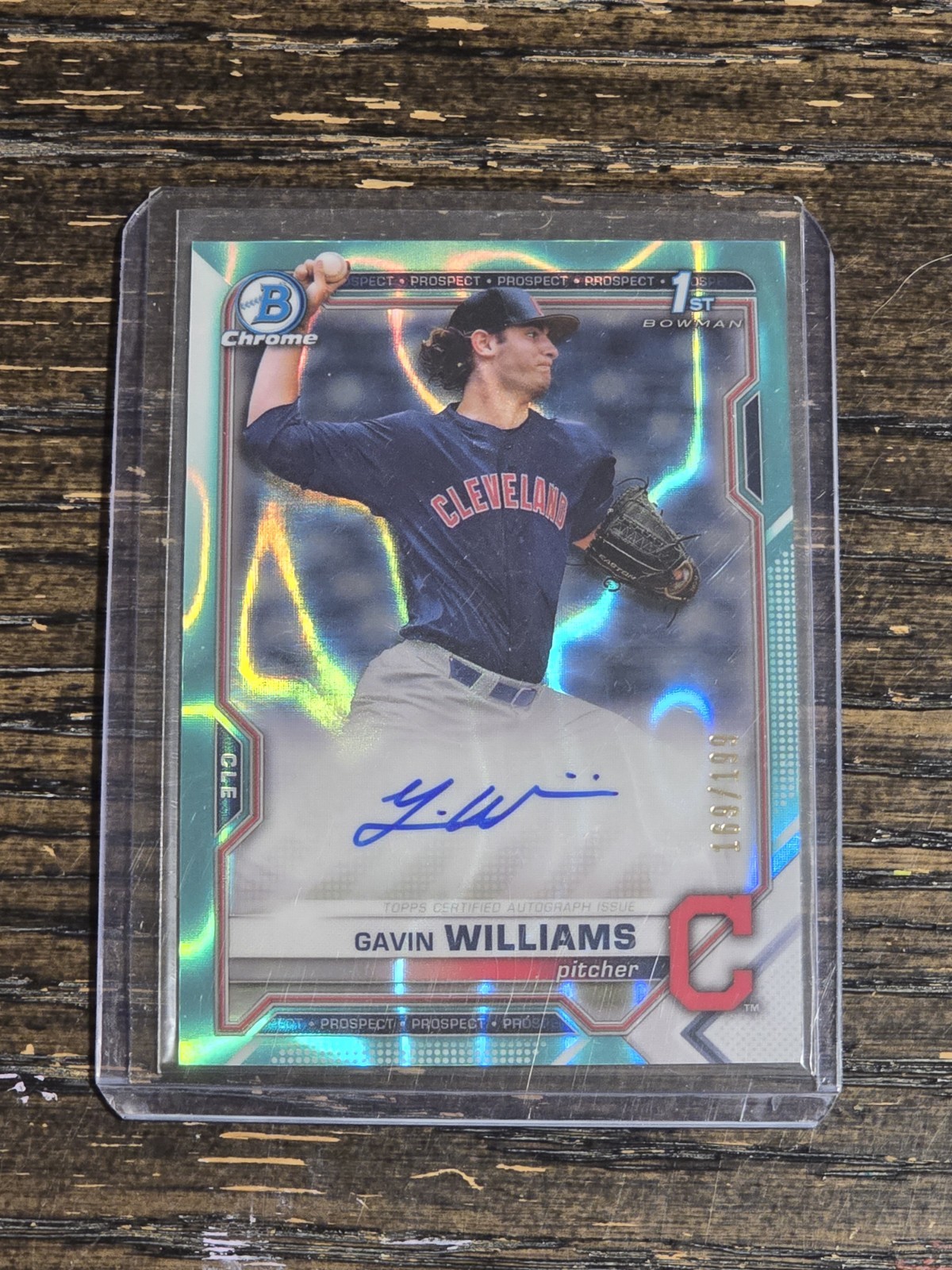 2021 Bowman Draft - Gavin Williams 1st Chrome Auto Aqua Lava Refractor /199