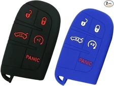 2pcs Silicone 5 Buttons Smart Key Fob Remote Cover Case Black Red+ Blue