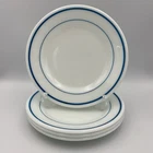 Vintage Set of 4 Milk Glass Pyrex Corning Tableware Teal Blue Stripe Plate 9"