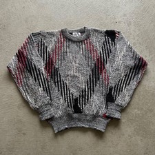 Vintage 90s JJ Cochran Sweater Size Large Gray Geometric Pullover USA Made