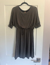 Gilli Women’s Navy/Gray Striped T-Shirt Dress Round Neck Drawstring Waist S
