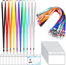 50 Pack Name Tag Lanyards with Id Holder, Clear Plastic Horizontal Name Tags Hol