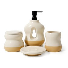 Ceramic Bathroom Accessories Set of 4, Wavy Hollow Soap Dispenser Vanity Es...