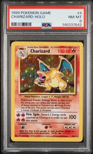1999 POKEMON BASE SET UNLIMITED #4 CHARIZARD-HOLO PSA 8