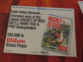 Racket Attack NES Promo Insert Sweepstakes Entry Nintendo Jaleco (Manual) RARE!