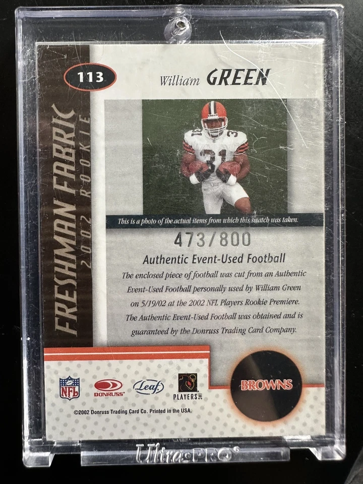 2002 Leaf Certified - Freshman Fabric William Green #113 /800 (MEM, RC) - Image 2 of 2