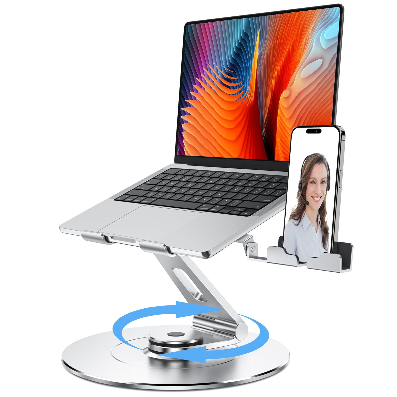 Laptop Stand with Phone Holder, Adjustable Laptop Stand for Desk, 360 Rotatin...