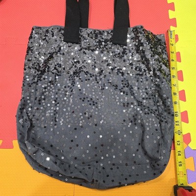 Aéropostale Canvas Tote Bag Grey with Silver/ Black Ombre Sequins - Large...