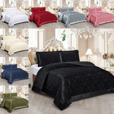 Luxus Samt Jacquard Gesteppt Tagesdecke Set 3 Stück Double King Super King UK