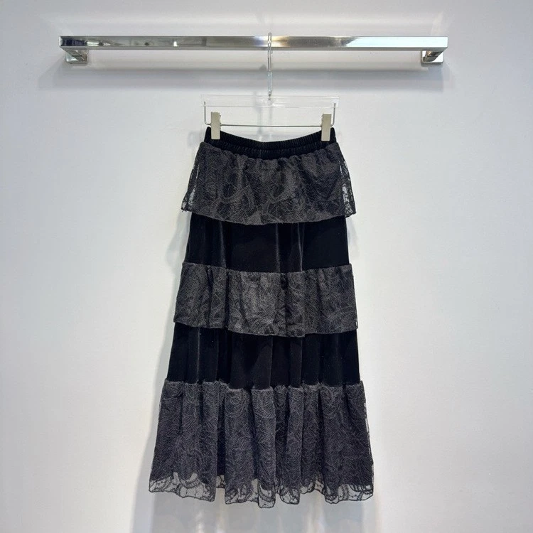 时尚刺绣蕾丝拼接天鹅绒裙女式 2025 A 字裙连衣裙 — 第 2/4 张图片