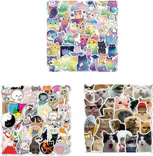 105PCS Cute Cat Stickers, Kawaii Starry Sky  Funny Meme Cat Vinyl Decals, Water