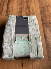 Marks and Spencer Jacquard Floral Duvet Bed Set Double Pure Cotton Teal M&S New