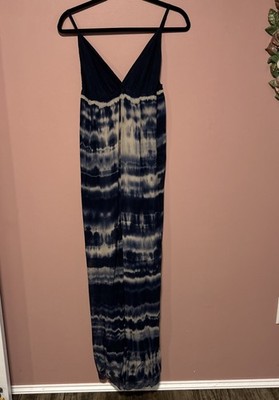 Gypsy 05 tie dye maxi dress 100% silk L boho empire waist blue spaghetti straps