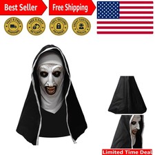 Terrifying Halloween Nun Mask with Haunting Yellow Eyes - Full Head Latex Design