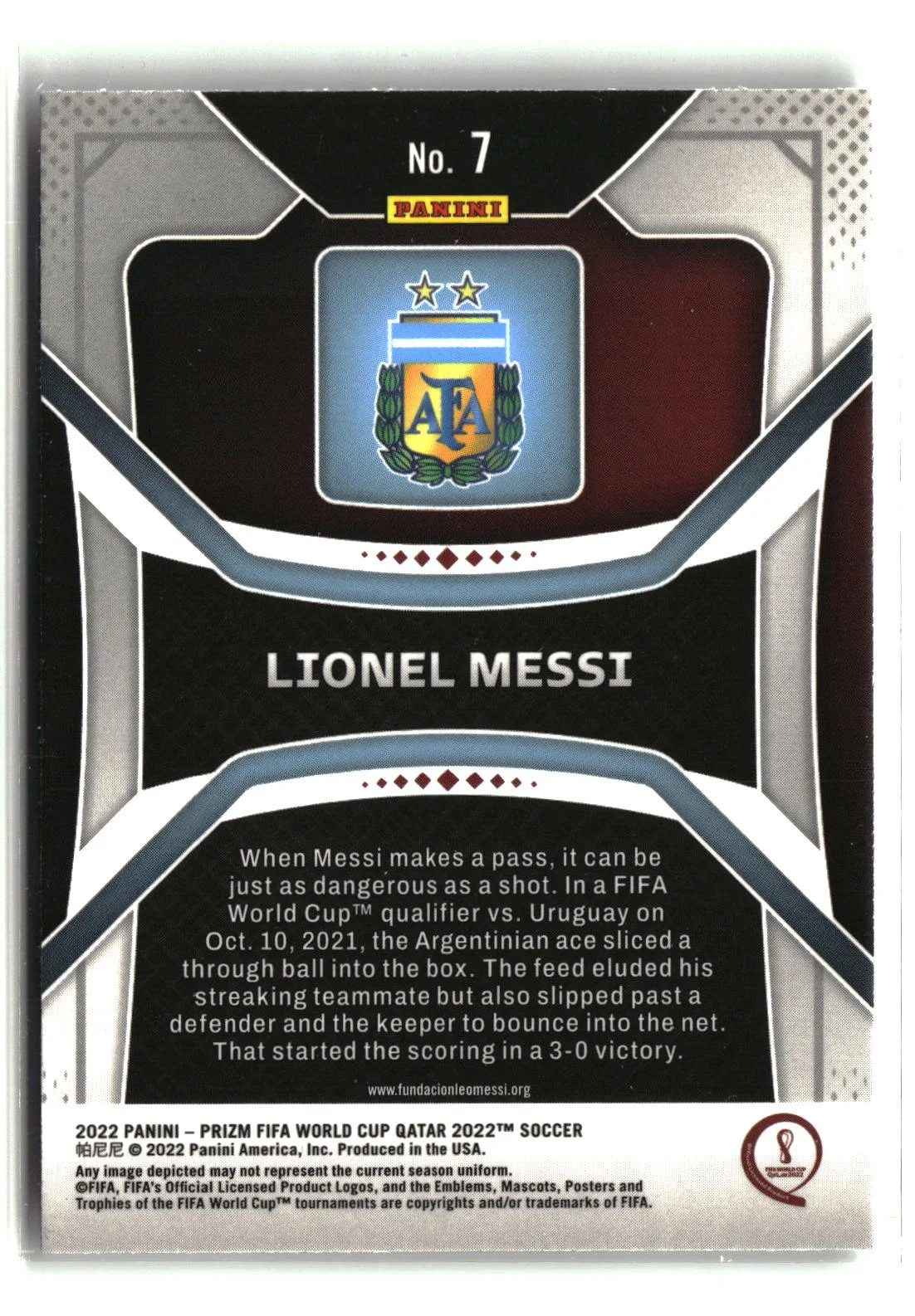Lionel Messi 2022 Panini Prizm FIFA World Cup Qatar #7 view 2