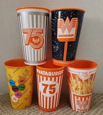 WHATABURGER 75th Anniversary Limited Edition 32 oz Collector Cups Set of 5 (NEW)