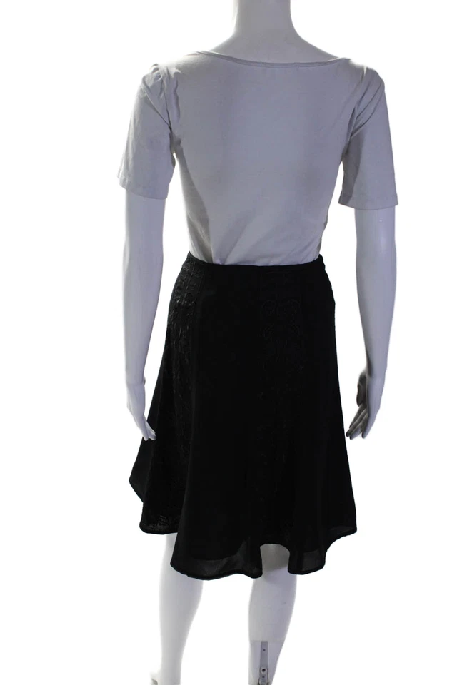Falda negra con cremallera lateral bordada floral de seda negra talla 12 de Kay Unger para mujer Foto 3 de 4