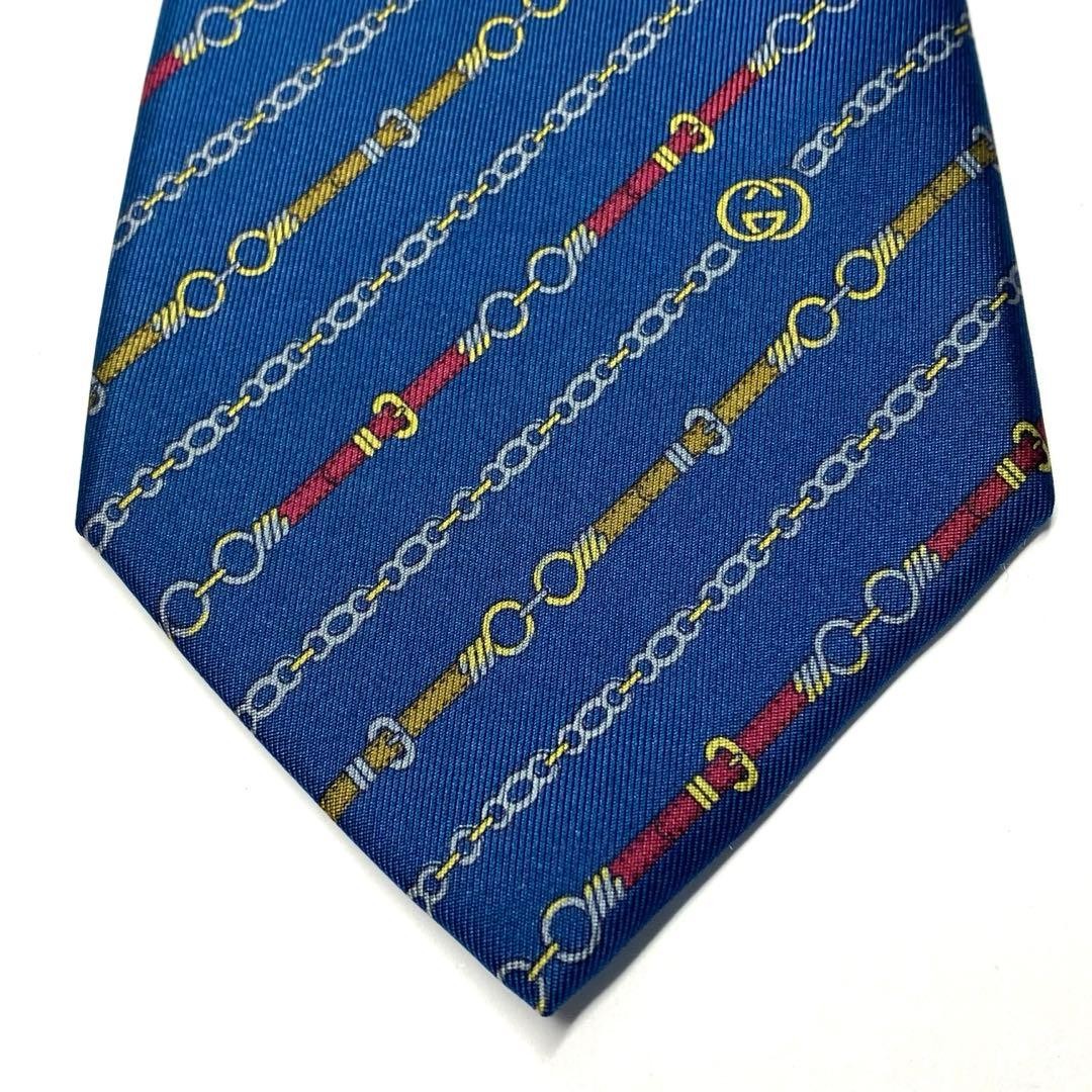 Gucci Necktie Tie 100% Silk Blue Chain Striped Pattern 3.5 inches From Japan thumbnail 5