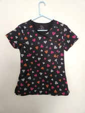 Cherokee Infinity Women's Scrub Top Black Multi-color Hearts Print Size XS