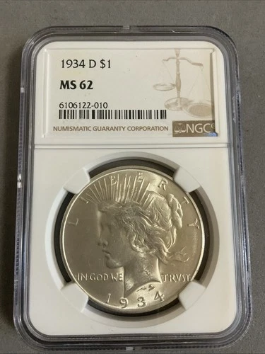 1934-D PEACE DOLLAR NGC MS62
