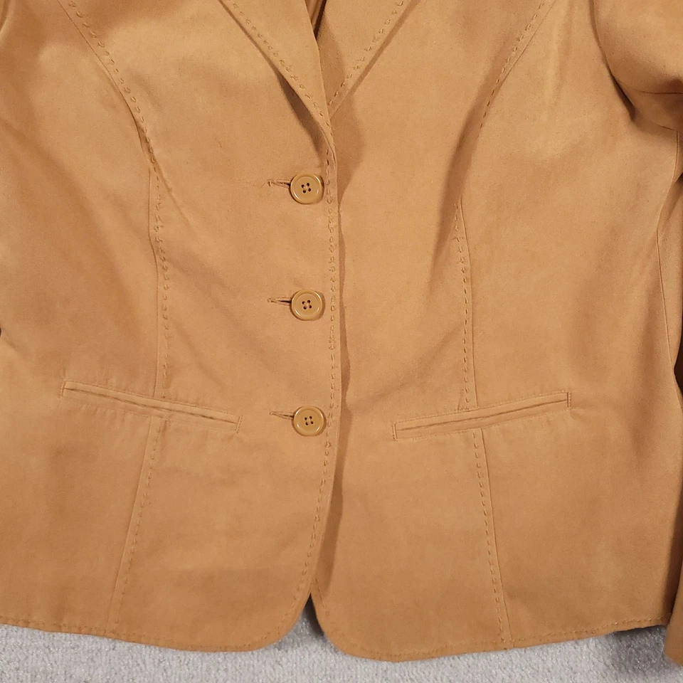 Studio Works Faux Suede Button Up Shirt Women's 10 Tan Long Sleeve Collar Lined Foto 4 de 4