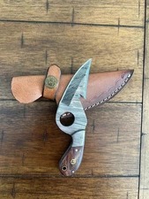 CUSTOM HANDMADE HAMMERED DAMASCUS WOOD HANDLE SKINNER KNIFE LEATHER SHEATH 144