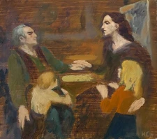 Oil painting/sketch of family by Harry Carmean 1990's