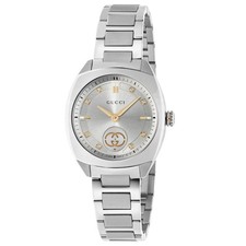 Gucci Interlocking SWISS Quartz Diamond Silver Dial Ladies Watch YA142510